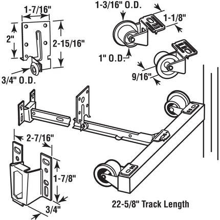 Prime-Line R 7137 Monorail Drawer Kit, 22-5/8 in Track L, Mill