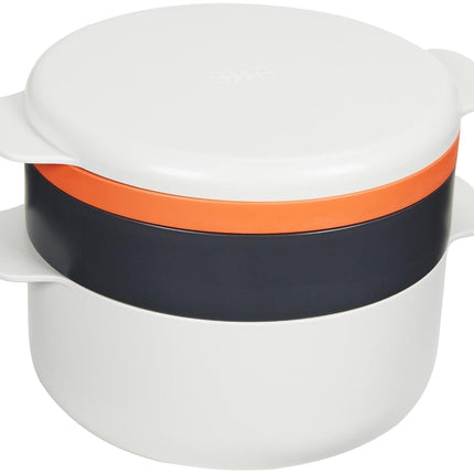 Joseph Joseph M-Cuisine Microwave 4-Piece Stackable Cooking Set, 2 litre cooking pot, steamer, griddle and lid, Orange/Beige