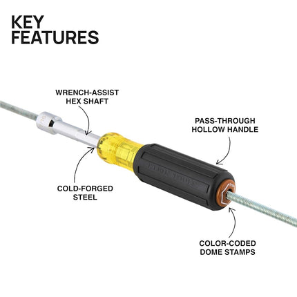 Klein Tools 654716 Heavy-Duty Hollow Shaft Nut Driver, Color-Coded 7/16-Inch Hex, Pass Through Design, 6-Point Socket, and Cushion-Grip Handle
