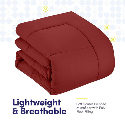 Sweet Home Collection 7 Piece Comforter Set Bag Solid Color All Season Soft Down Alternative Blanket & Luxurious Microfiber Bed Sheets, Red, Twin XL