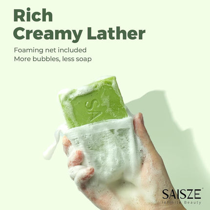 SAISZE Handmade Tea Tree Soap, Natural soap bar for Face and Body, Soothing Hydrating Body Wash for Clear Healthy Skin, Organic Tea Tree Oil Ideal for Pimple and Skin Irritations, 4 Ounce (Pack of 2)