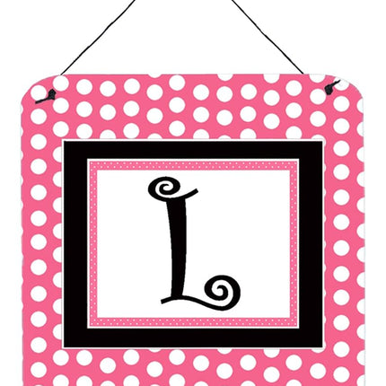 Tesoros de Caroline. Letra L inicial con lunares rosas y negros. Impresiones para colgar en pared o puerta, 6 x 6, multicolor.