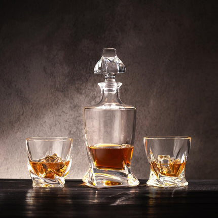 26Oz Twisted Whiskey Liquor Decanter Set in Box,Set with 2 Twisted Glasses