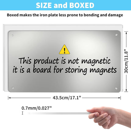 17.7" x 11.8" Stainless Steel Magnetic Board - Magnet Bulletin Board to Display Magnetic Letters Numbers Animal, Poetry, Spice Jars, Notes, Photos, Suitable for Wall, Refrigerator, Cubicle, Cabinet