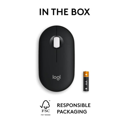 Logitech Pebble Mouse 2 M350s Slim Bluetooth Wireless Mouse, Portable, Lightweight, Customizable Button, Quiet Clicks, Easy-Switch for Windows, macOS, iPadOS, Android, Chrome OS - Black