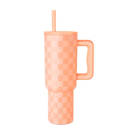 Simple Modern 40 oz Tumbler with Handle and Straw Lid | Leak-Proof Insulated Stainless Steel Water Bottle Travel Mug Cupholder Use | Gifts for Women Her | Trek Signature | Tropical Peach Checkmate