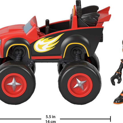 Fisher-Price Blaze y los Monster Machines Ninja Blaze y AJ, camión monstruo grande que se empuja con figura articulada para niños en edad preescolar de 3 años en adelante