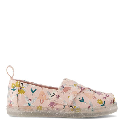 TOMS Tiny Girl's Classic Alpargata Espadrille Loafer Flat, Ballet Pink Glitter Fairy Garden, 4 UK