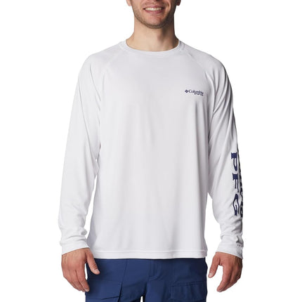 Columbia Men's Terminal Tackle Long Sleeve Shirt, White/Nightshade Logo, 1X