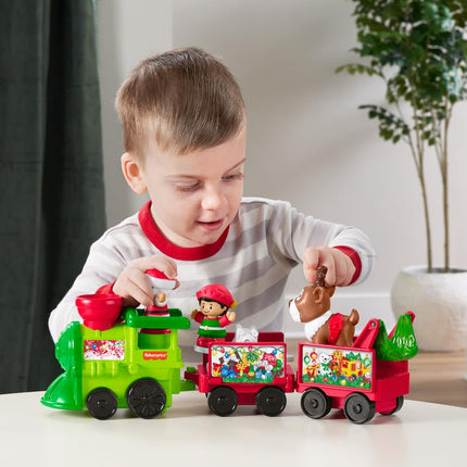 Fisher-Price Little People, juguete musical de tren de Navidad para niños pequeños con figuras de Papá Noel, elfo y reno para jugar a simular, para niños de 1 año en adelante