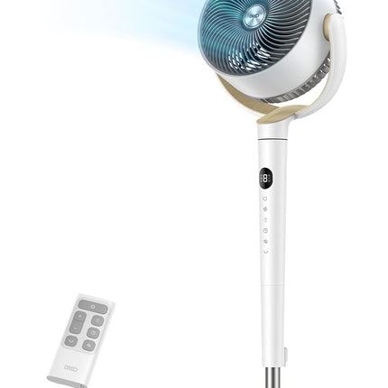 DREO Fan for Bedroom, 120° Oscillating Standing Fan, Quiet Floor Fan with DC Motor, 80ft Pedestal Fan for Room, 8 Speeds, 3 modes, 23dB, 120° Manual Vertical, 35-40" Adjustable Height, 8H Timer, White