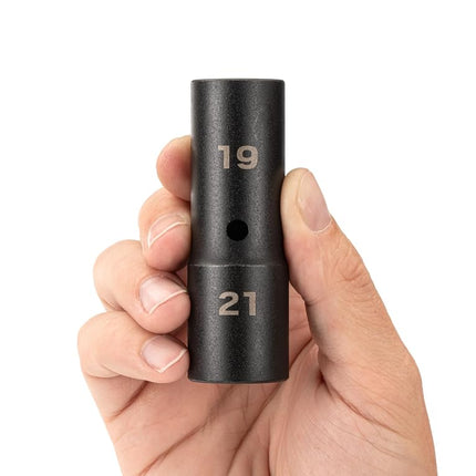 TEKTON 1/2 Inch Drive 19 x 21 mm Thin Wall Impact Flip Socket | SIF21921