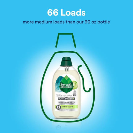 Seventh Generation Detergente para ropa Ultra Concentrado Aroma Limpio oz Paquete de 2 132 Cargas, Transparente, Power Plus, 23.1 Onzas