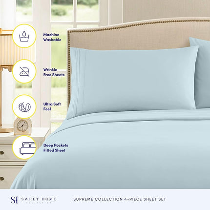 Sweet Home Collection Luxury Bedding Set with Flat, Fitted Sheet, 2 Pillow Cases, Microfiber, Light Blue, Full