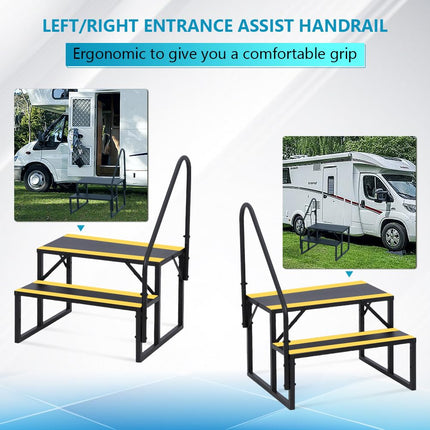 2 Step RV Stairs with Handrail, Hot Tub Steps Metal with Non-Skid Tapes, Portable Stairs Steps for RV, Mobile Home Stairs Travel Trailers, Camper, Hot Tub, Ground-Pool for Indoor & Outdoor