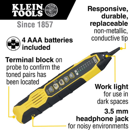 Klein Tools VDV500-223 Wire Tracer Digital Probe with LED Work Light for Ethernet, Internet, Telephone, Speaker, Coax, Video, and Data Cables RJ45, RJ11, RJ12