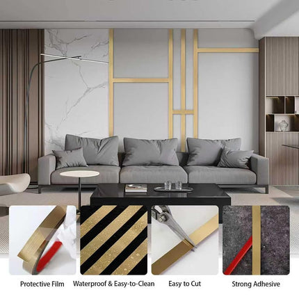 Taaizau Gold Metalized Brushed Finish Molding Trim, Peel and Stick Strip for Mirror Frame, Wall, Fireplace and Home DIY Decoration (32.8 ft x 1.18 inch)