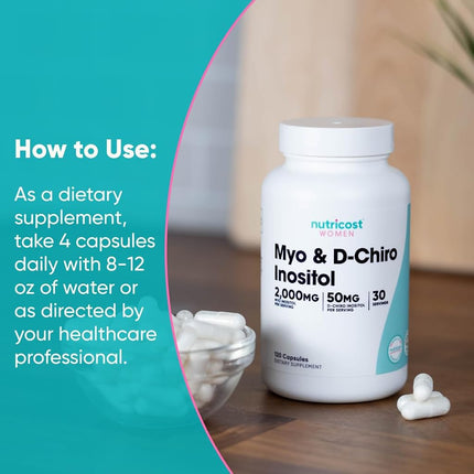 Nutricost Myo Inositol & D-Chiro Inositol for Women, 2000mg Myo & 50mg D-Chiro Inositol Per Serving, 30 Servings, 120 Capsules, Vegetarian Friendly, Non-GMO & Gluten Free