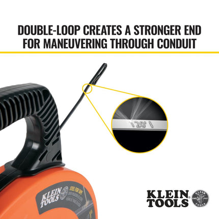 Fish Tape, Steel Wire Puller with Double Loop Tip, Optimized Housing and Handle, 3 mm x 36.6 m, Klein Tools 56333