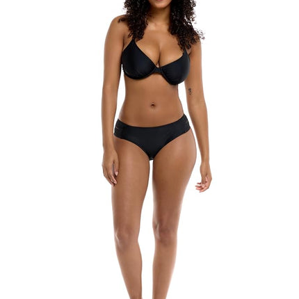 Body Glove Women's Smoothies Nuevo Contempo Solid Full Coverage Bikini Bottom Swimsuit, Black, X-Large