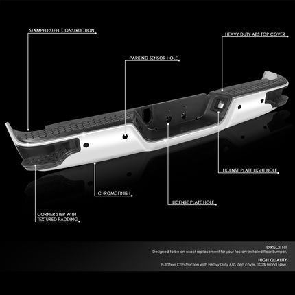 DNA MOTORING Rear Step Bumper Compatible With Ram 1500 2009-2010/Ram 1500 2011-2018/Ram 1500 Classic 2019-2023/With Sensor Hole,without Dual Exhaust Cutouts, CH1103122, RBUM-ST-DR09-06-CH