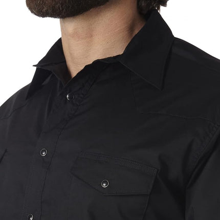 Wrangler Men's Cowboy Cut Western Long Sleeve Snap Work Shirt Firm Finish Shirt, Black, 2X Tall