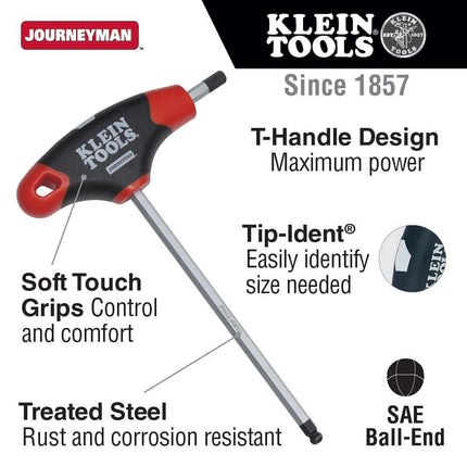 1/4-Inch Ball End Hex Key with Journeyman T-Handle, 6-Inch Klein Tools JTH6E13BE