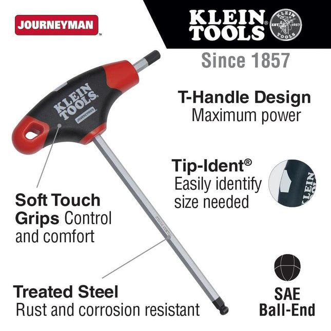 KLEIN TOOLS JTH6E11BE 3/16-Inch Ball End Hex Key with Journeyman T-Handle, 6-Inch