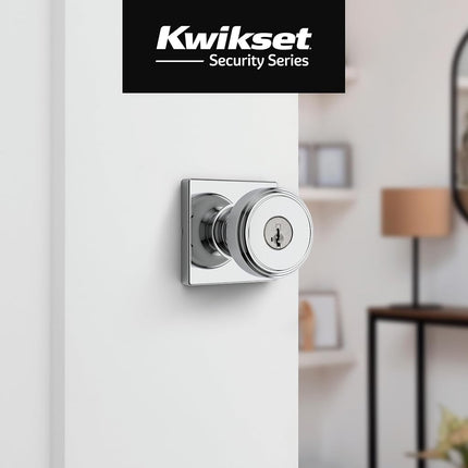 Kwikset Maven Entry Door Knob with Lock and Key, Secure Keyed Handle Exterior, Square Front Entrance and Bedroom, Polished Chrome, Pick Resistant SmartKey Rekey Security and Microban