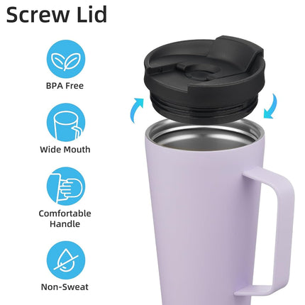 Konokyo 18 oz Insulated Tumbler with Handle & Straw, Stainless Steel Mug