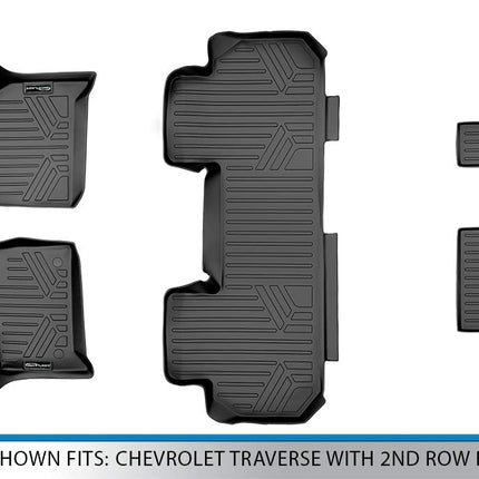 SMARTLINER Custom Fit Floor Mats 3 Row Liner Set Black for 2018-2019 Chevrolet Traverse with 2nd Row Bench Seat