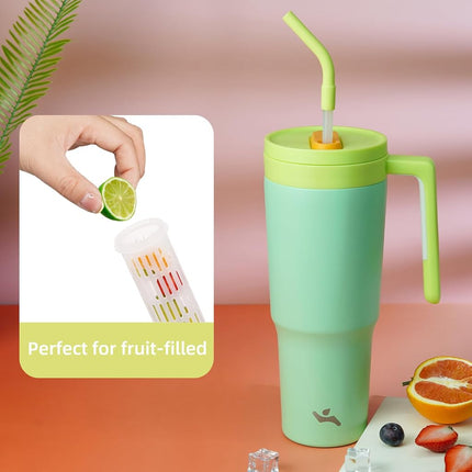 Konokyo Insulated Tumbler with Handle and Straw,40 OZ Vacuum Stainless Steel Water Bottle Travel Mug Metal Cup with Fruit Diffuser,Grey