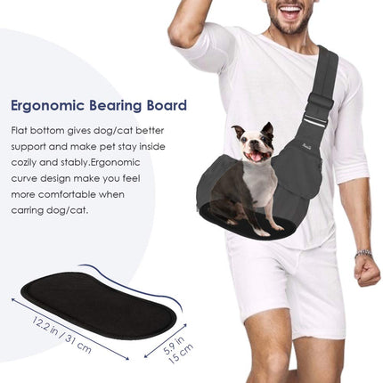 SlowTon Pet Sling Carrier, Comfortable Hard Bottom Support Small Dog Papoose Sling Adjustable Padded Shoulder Strap Hand Free Puppy Cat Carry Bag with Drawstring Opening Zipper Pocket Safety Belt