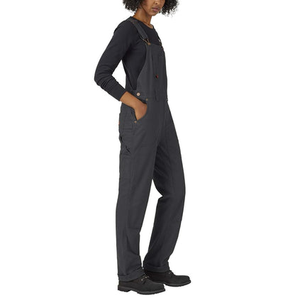 Dickies Women's Duck Double Front Bib Overalls, Rinsed Black, XL