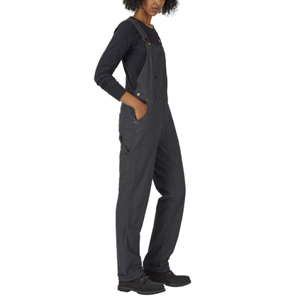 Dickies Women's Duck Double Front Bib Overalls, Rinsed Black, XXL