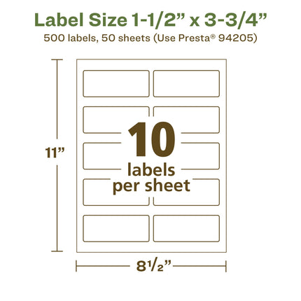 Avery EcoFriendly Matte White Recycled Rectangle Labels, 1.5" x 3.75", Print-to-The-Edge, Matte White Labels, Permanent Adhesive, Laser/Inkjet Printable, 500 Total