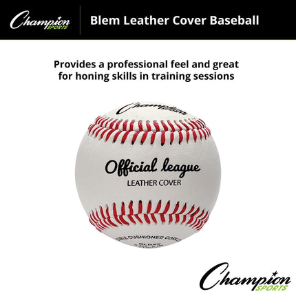 Champion Sports Leather Baseball Set: Dozen Indoor/Outdoor Genuine Leather Official League Baseballs for Practice Training or Real Game - OLBXX Pack of 12