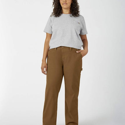 Dickies Women's Plus Size Relaxed Straight Carpenter Duck Pant, Rinsed Brown Duck, M