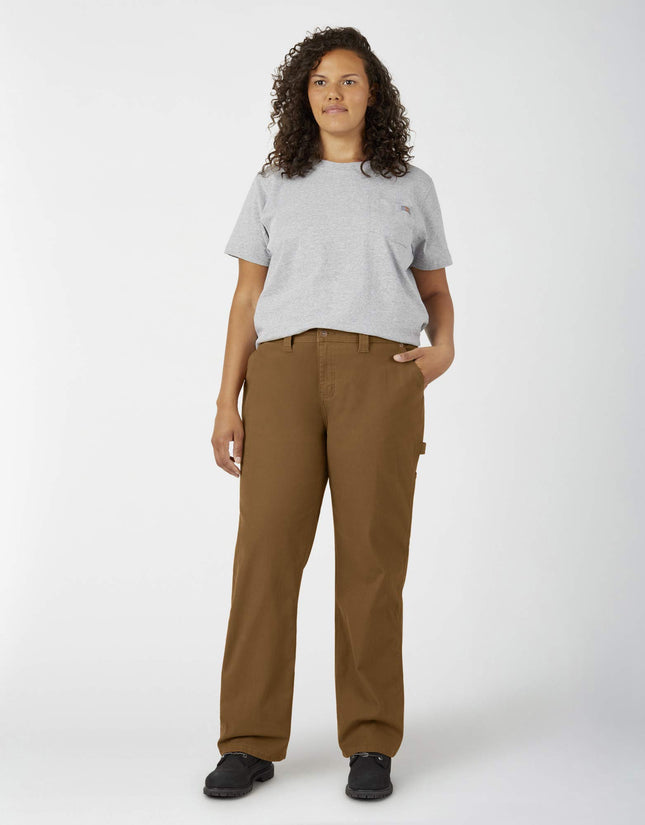 Dickies Women's Plus Size Relaxed Straight Carpenter Pant, Rinsed Brown Duck, 24