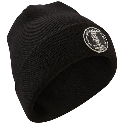 Klein Tools 60388 Heavy Knit Hat with Wide Cuff, Black, One Size Fits Most, Vintage Patch Logo