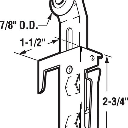 Prime-Line N 6548 N6548 Convex Edge Side Mount Door Assembly, 7/8 in Dia X 1/4 in W, 1 Roller, Mill, 2 Pack
