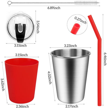 5Pack Kids Cups with Straws and Lids Spill Proof, 12oz Toddler Straw Cups with Colorful Silicone Sleeves, Unbreakable Stainless Steel Water Tumblers for Cold & Hot Drinks