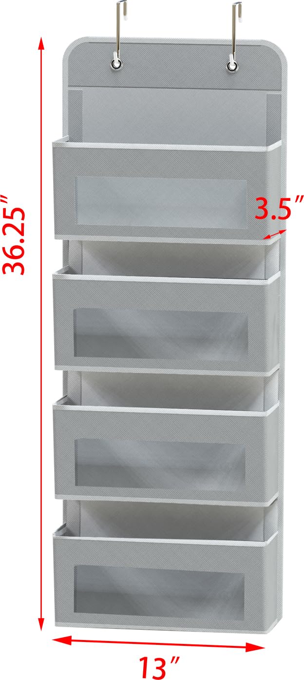 Simple Houseware Over Door/Wall Mount 4 Clear Window Pocket Organizer, Gray