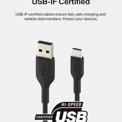 Belkin BoostCharge USB-C Cable to USB-A Cable (2M/6.6ft) for iPhone 16, iPhone 16 Pro, Samsung Galaxy S25, S24, Pixel 9, iPad Pro, Nintendo Switch 2, Carplay & More - Black (2-Pack)