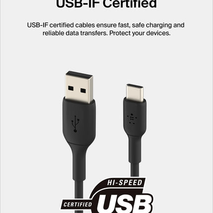Câble USB-C vers USB-A Belkin BoostCharge (2m/6.6ft) pour iPhone 16, iPhone 16 Pro, Samsung Galaxy S25, S24, Pixel 9, iPad Pro, Nintendo Switch 2, Carplay et plus - Noir (Lot de 2)