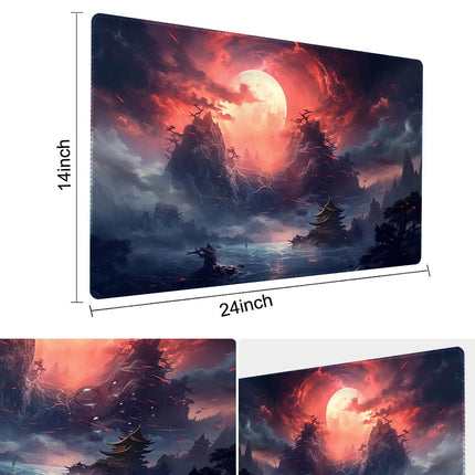 MTG Playmat Size 24x14in Free Storage Bags Non-Slip Backing, Ideal for Card Game Enthusiasts TCG Playmat Mouse Pad (Red Sky at Night-No Deck)