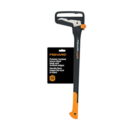 Fiskars 28" Hookaroon - Non-Slip Grip Handle with Pointed, Angled Blade - Landscaping Tool for Rotating, Dragging, Stacking Logs - Black/Orange