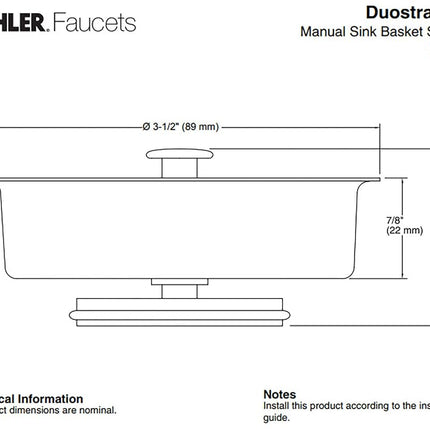 Kohler K8803-CP Sink Strainer Basket