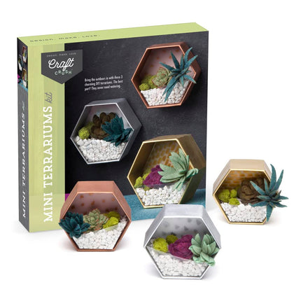 Craft Crush – Mini Terrariums Craft Kit – Make 3 Geometric Terrariums with Colorful Felt Succulents