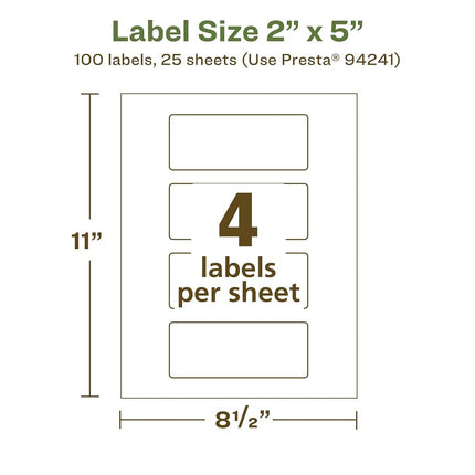 Avery EcoFriendly Matte White Recycled Rectangle Labels, 2" x 5", Print-to-The-Edge, Matte White Labels, Permanent Adhesive, Laser/Inkjet Printable, 100 Total